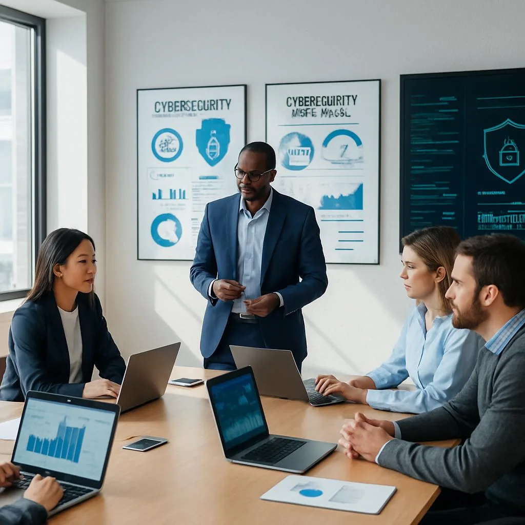 A cybersecurity adviser briefing senior executives on enterprise security risk